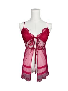 Victoria's Secret Silk Blend Red Tie Front Lace Mesh Lingerie Slip Top XS
